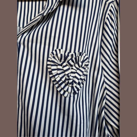 Kate Spade Shirtdress | Navy Stripe Cotton | Size L | Rosette Detail - Picture 2 of 5